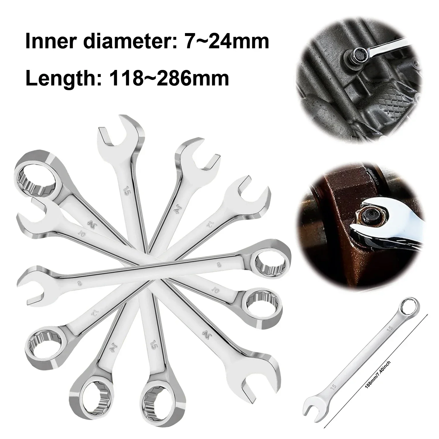 1-3Pc Combination Wrench Set 7-24mm Metric Splines Rings Open End Spanner Universal Automotive Repair Hand Tools for Mechanics
