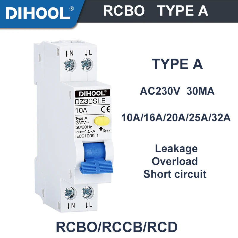 DPNL Residual Current Circuit Breaker RCBO Type A 30MA RCD MCB RCCB 1P+N  20A 25A 32A Leakage Protection