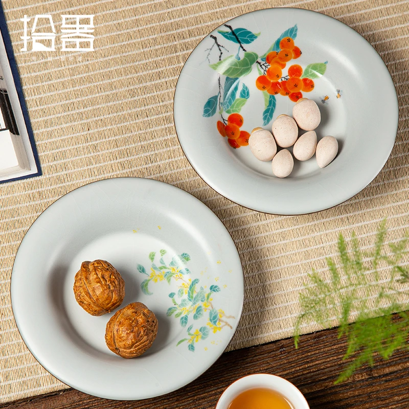 

Yuebai Ruyao fruit plate Chinese ceramic tea plate Zen tea room dry fruit plate retro dessert small tray