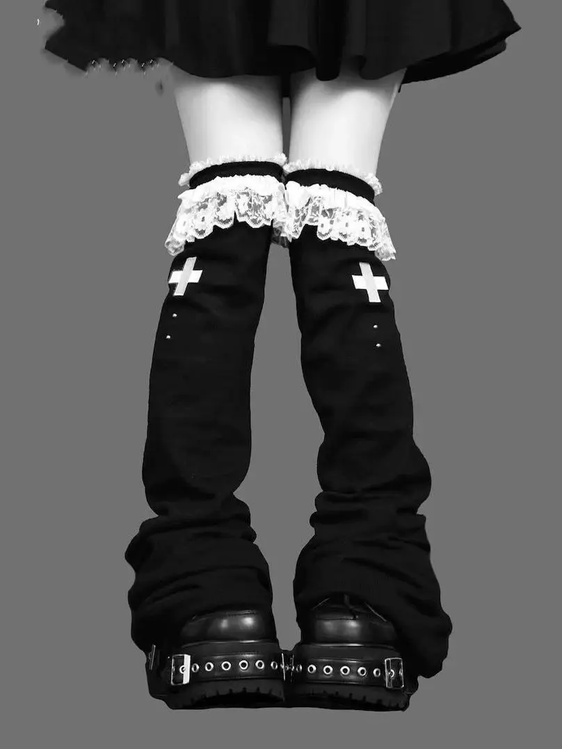 Y2k الدانتيل طول الركبة مضيئة الساق الجوارب Kawaii تدفئة الساق Harajuku القوطية لوليتا النساء غطاء الساق الأحذية الجوارب