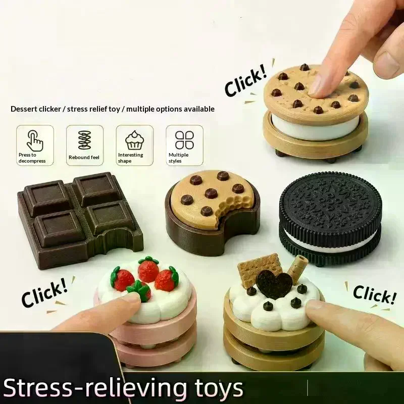 /GJ/Printed Dessert Shaped Fidget Clicker Toys Satisfying Click Sound Comfortable Rebound For Stress Relief Kids Adults Home 3D