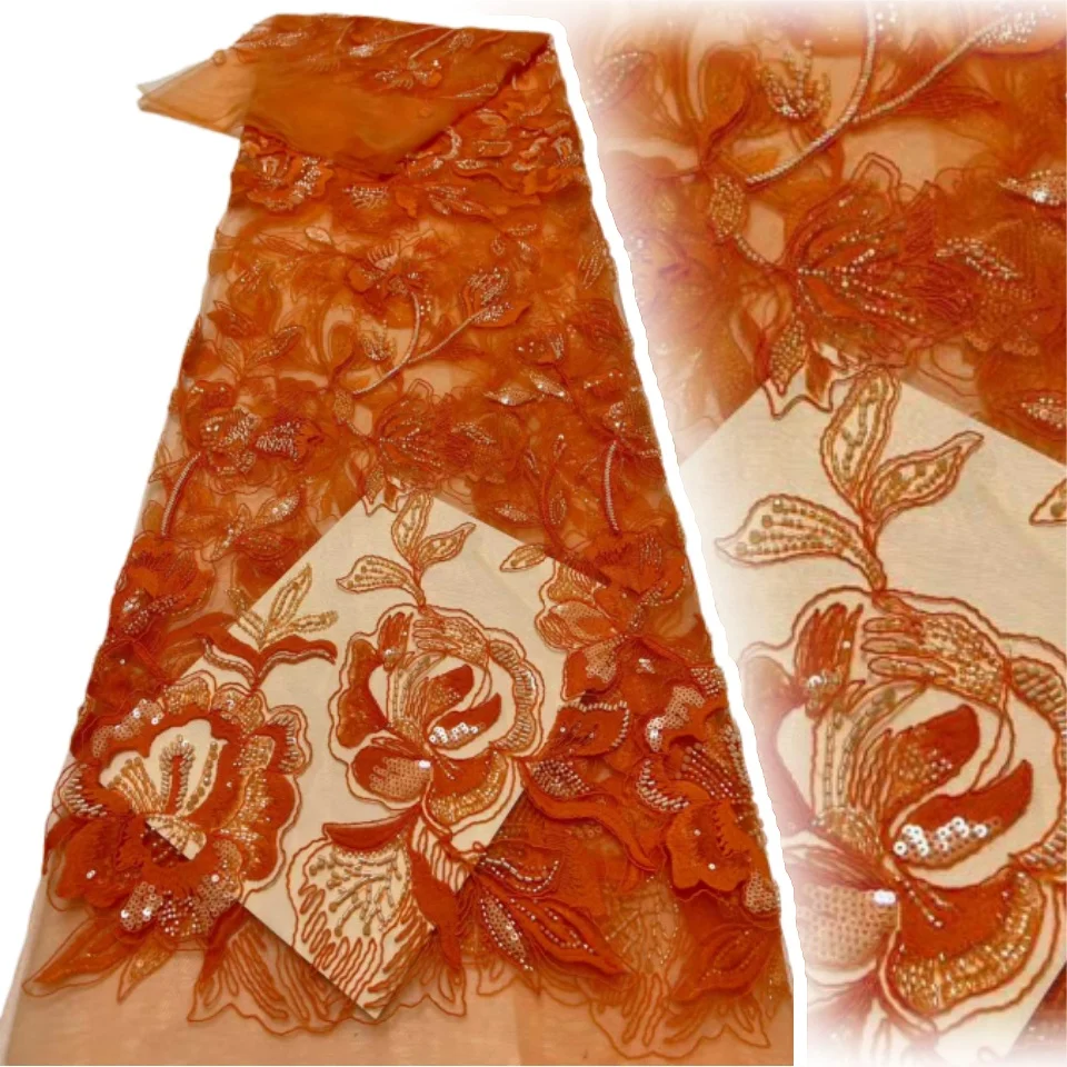 

African Mesh Lace Fabric Nigerian Beads Lace Fabric Sequin 2026 High Quality French Lace Dresses for Women Party Wedding 1968
