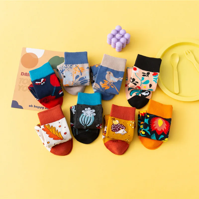 

New Men Happy Funny Socks Cartoon Flower Bird Rooster Hedgehog Insect Creative Hip- hop Skateboard Sock Men's Fashion Trend Hot