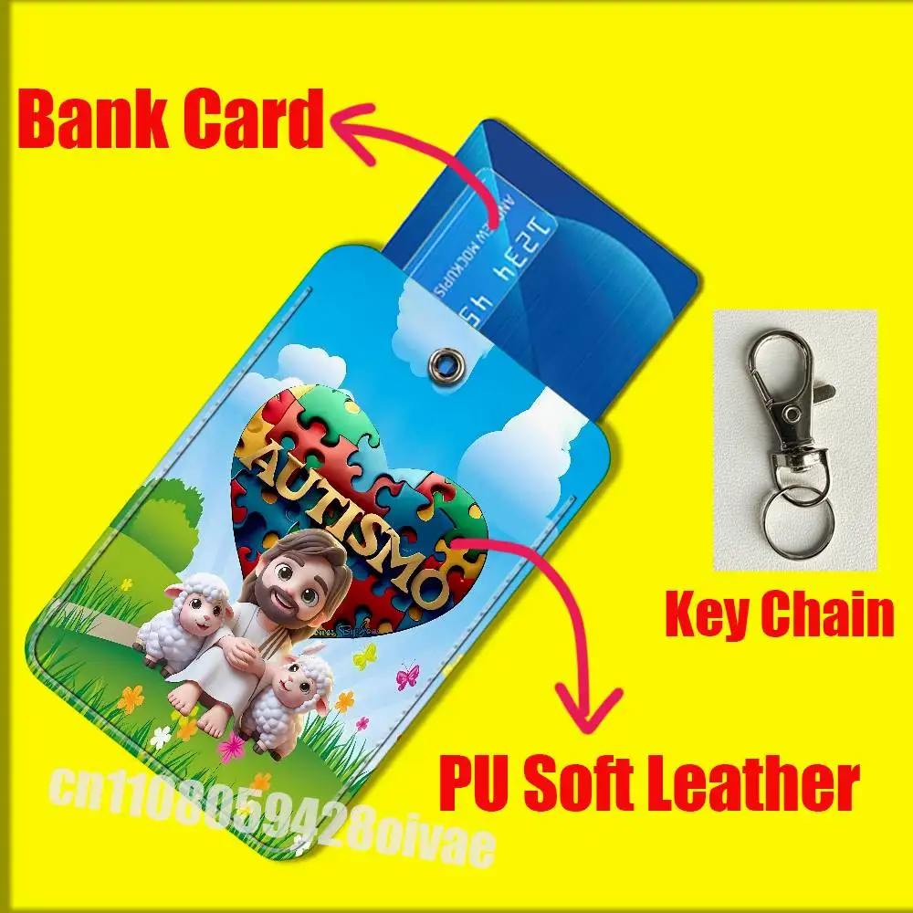 イエス自閉症サポートパズル ID クリップ用クレジット銀行アクセスウォーターカードホルダーカバー装飾バッグキーホルダー