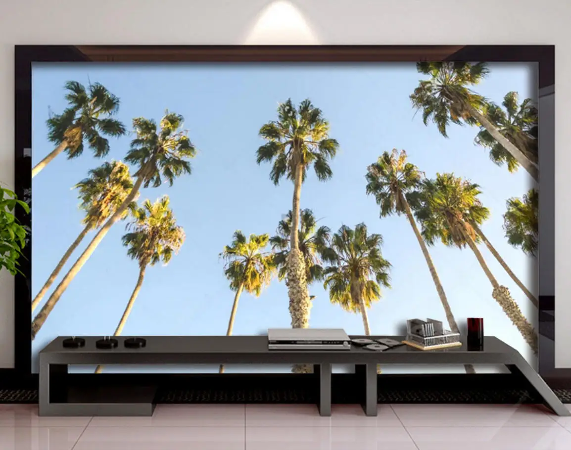 Custom wallpaper Personalized blue sky white cloud Tall palm trees living room background wall decoration wallpaper wall sticker