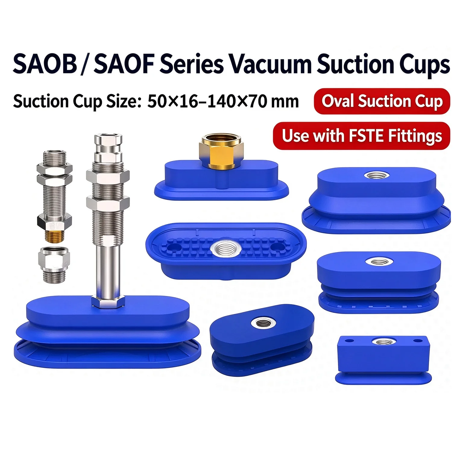 Oval Shaped Robotic Arm Vacuum Suction Cup SAOF/SAOB Series With Connecting Rod For Handling Metal Sheets SAOF-50X16 SAOB-60X30
