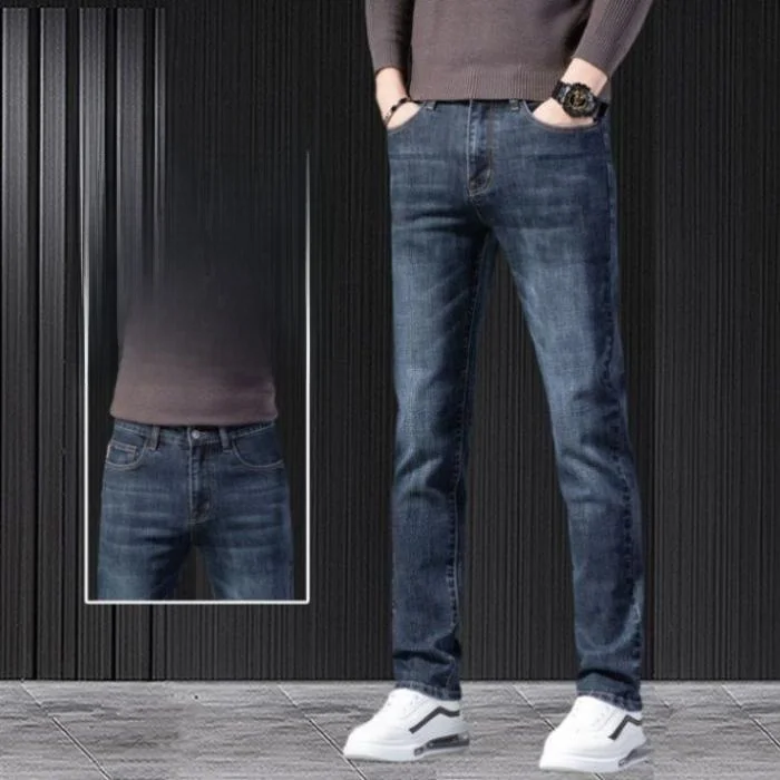 

Мужские джинсы прямого кроя Slim Fit, высокоэластичные, повседневные, модные, летние, трендовые, длинные, из смесового полиэстера и хлопка