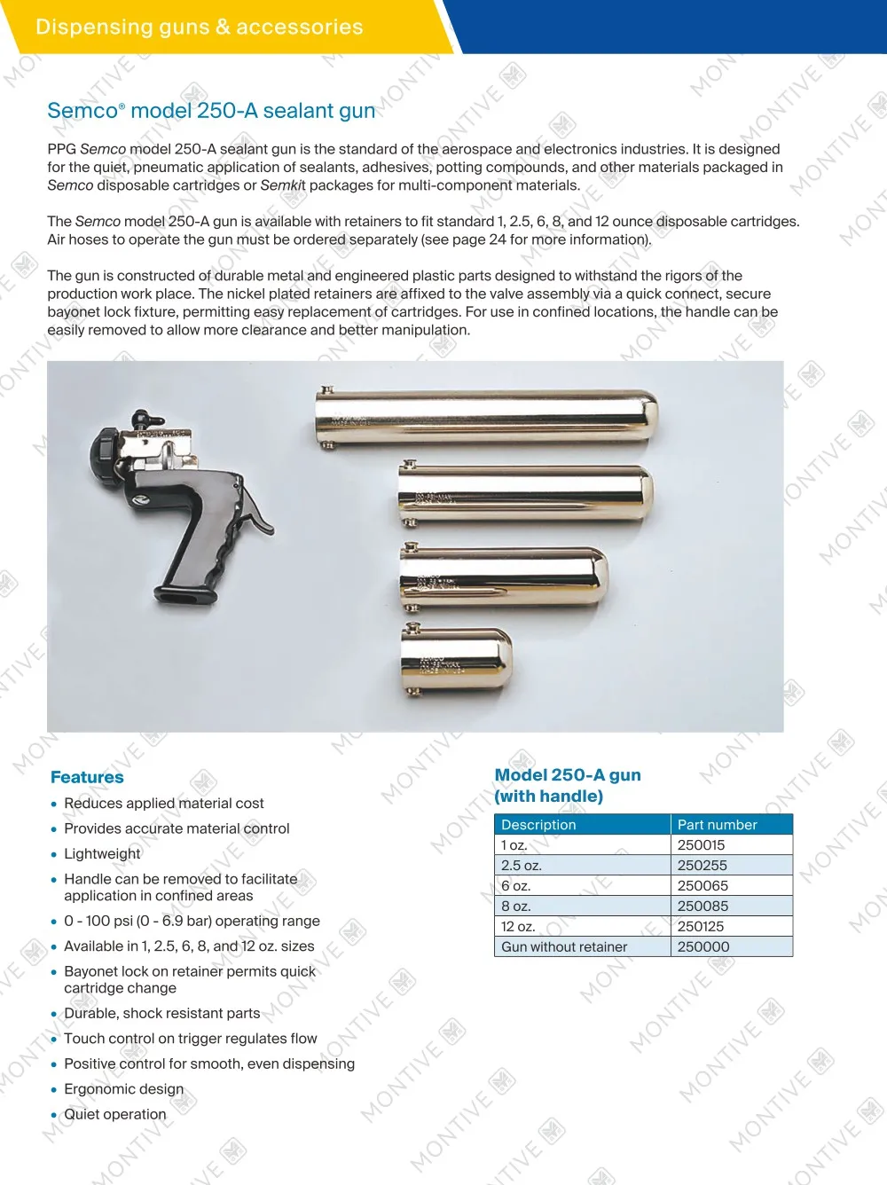 250065 6oz. Pistolet à colle pneumatique à un composant avec poignée, modèle 250-Agun importé de SEMCO aux États-Unis