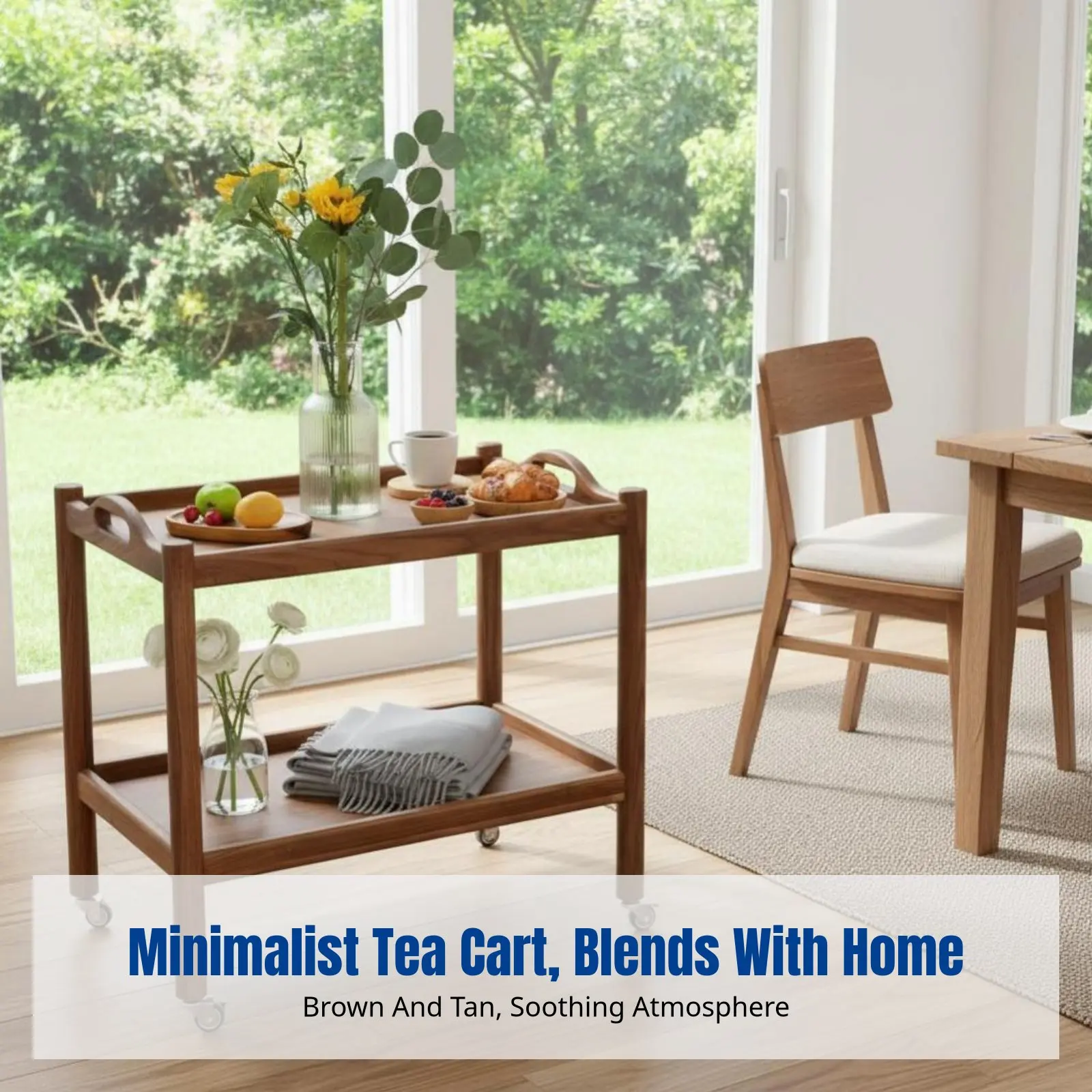 

Мобильная тумба из орехового дерева, прочная чайная тележка, передвижной столик для гостиной, двухуровневое хранилище