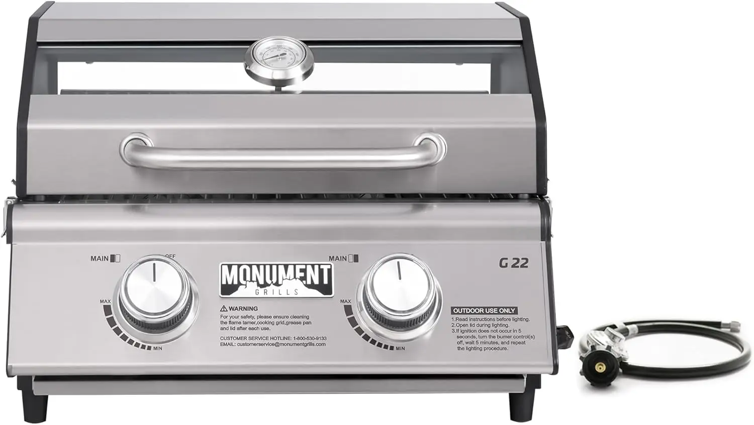 Outdoor Camping Cooking - Stainless Steel, Portable 2 - Burner Tabletop 30,000 BTU Propane Gas Grill with Built - in Thermometer