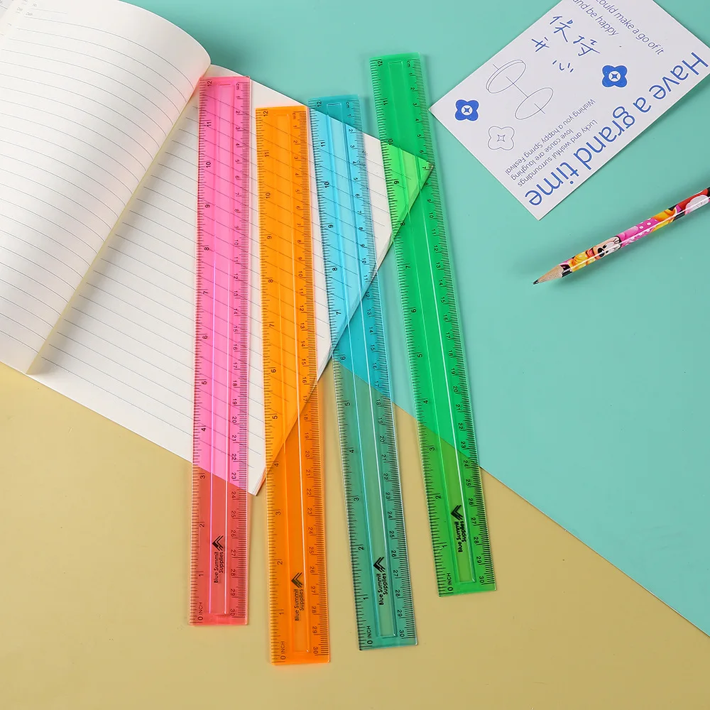 

30Cm Color Concave Ruler Transparent Plastic Ruler Student Stationery Ruler Cute School Supplies