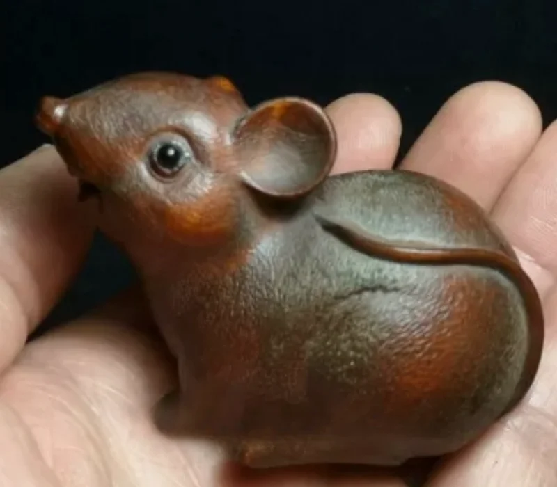 Japanese boxwood hand carved vivid mouse Figure statue netsuke collectable gift