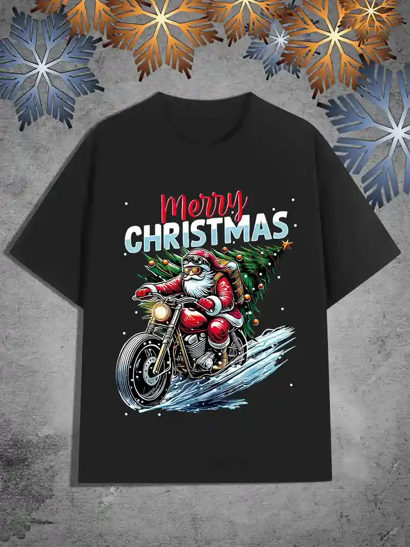 

Рождественская футболка с Санта-Клаусом, уличная одежда, женские хлопковые мужские топы в стиле унисекс, повседневные модные футболки с коротким рукавом и круглым вырезом