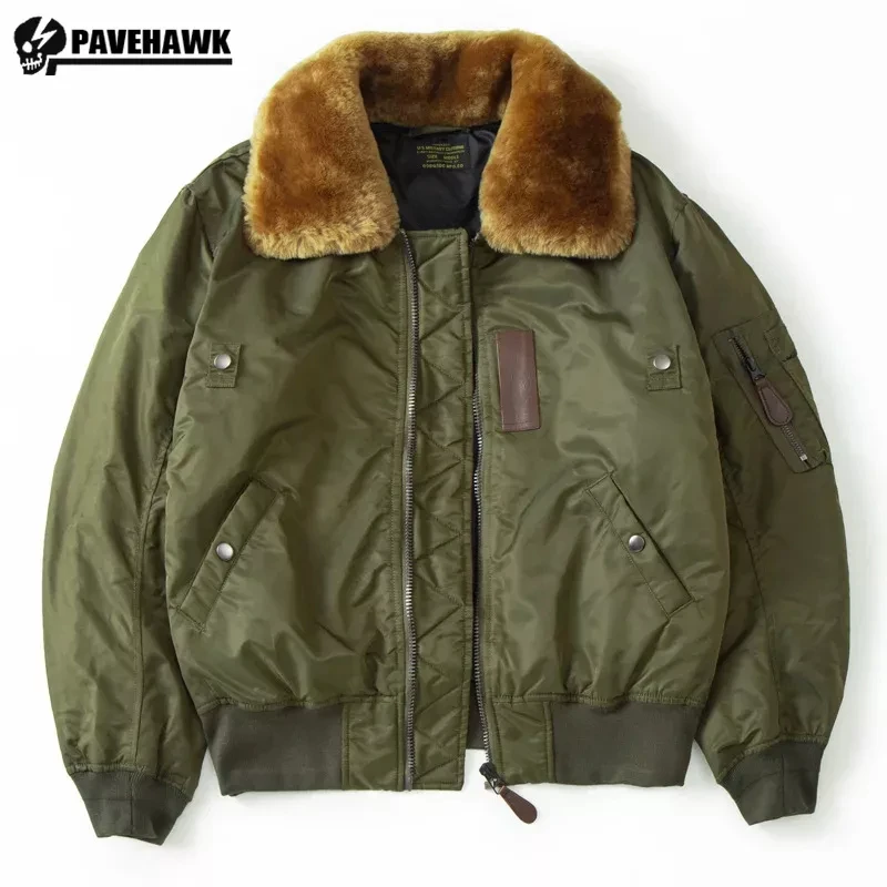 

Vintage B15 Bomber Jacket Men Winter Multi-pocket Flight Thickened Cotton-padded Coat Windbreak Warm Fur Collar Tactical Parkas