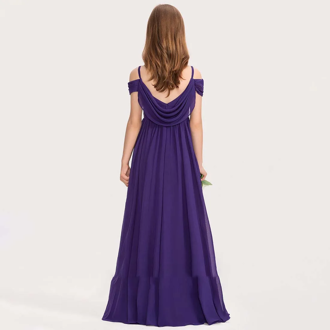 YZYmanualroom Chiffon Junior Bridesmaid Dress A-line Cold Shoulder Floor-Length 2-15T