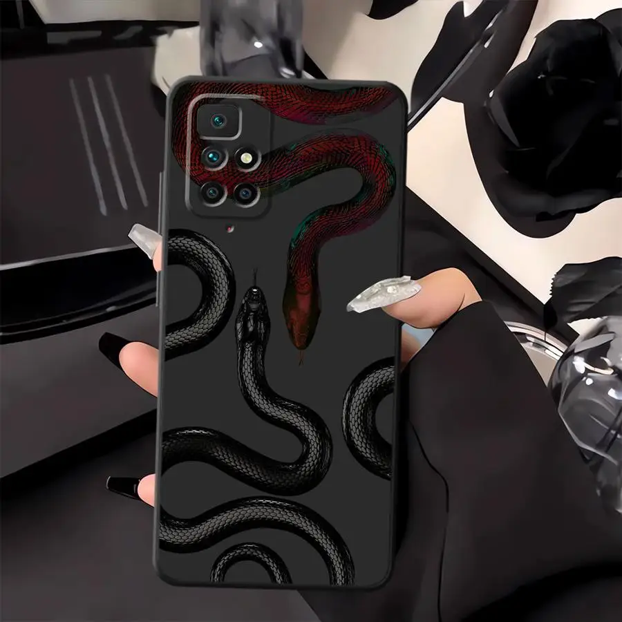 حافظة لهاتف شاومي ريدمي 14C 9 12C A5 A4 13C K40 K80 Pro A3 10 A1 A2 Plus غطاء هاتف ناعم أسود فاخر على شكل ثعبان جرافيك