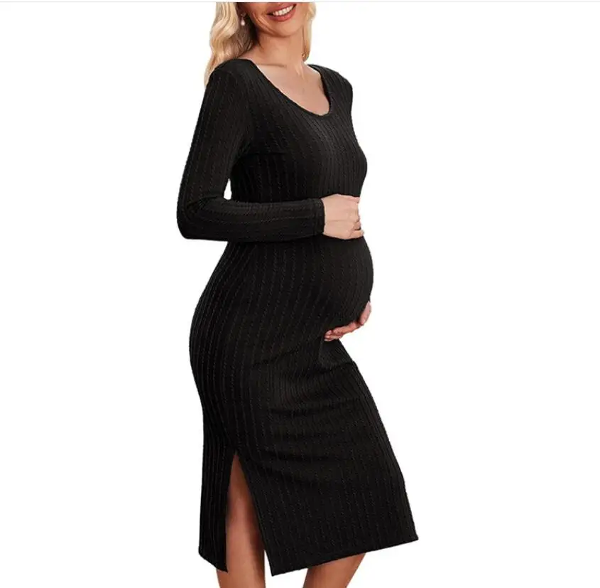 

Fashion Women's Long Maternity Dress Long sleeves Autumn Spring Pregnancy Clothes casual photoshoot Loose knit maternity dresses