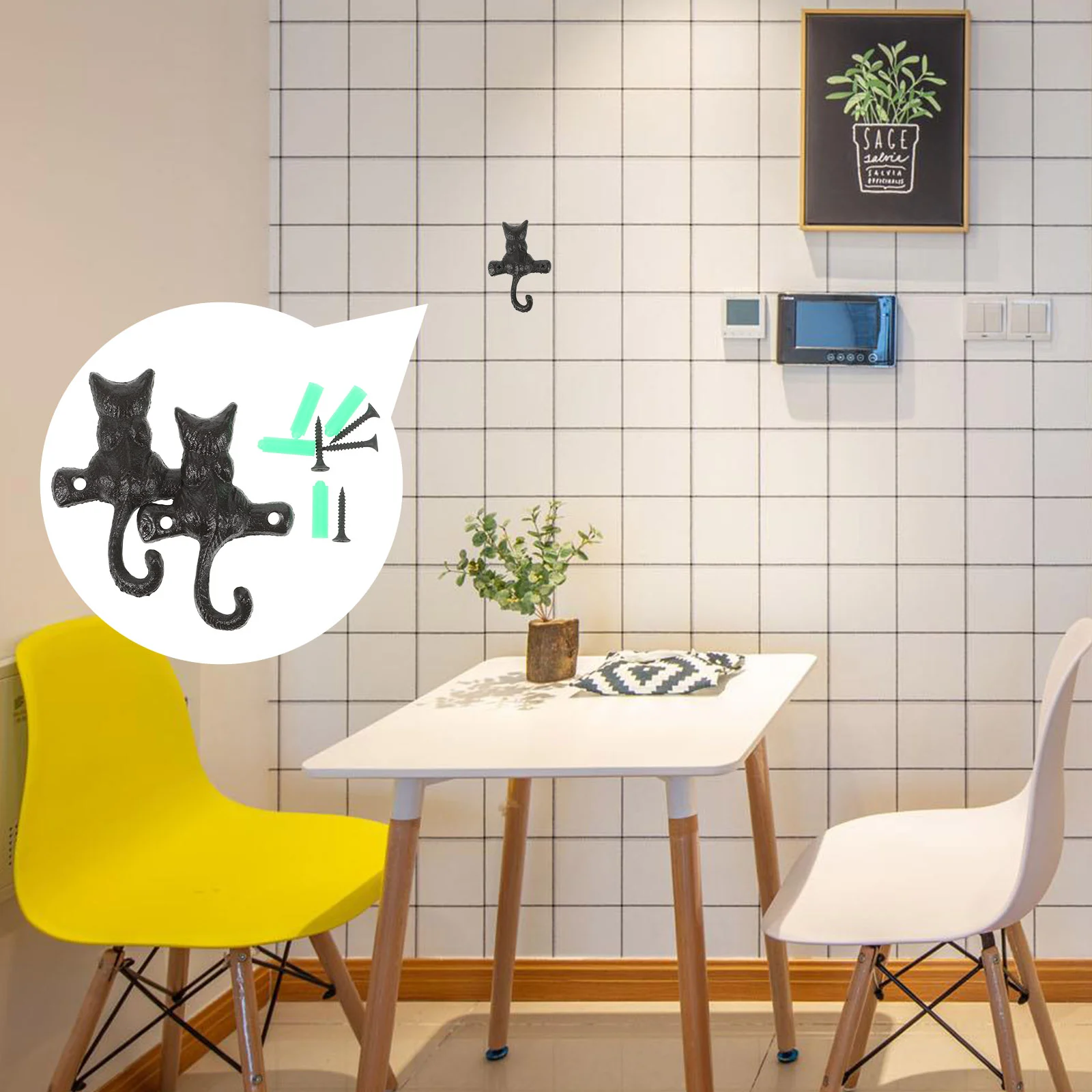 2 Pcs Decor European Classical Cast Iron Cat Hook Decorative Wall Hooks for Hanging Coat Hanger Key Purse Umbrella Holder
