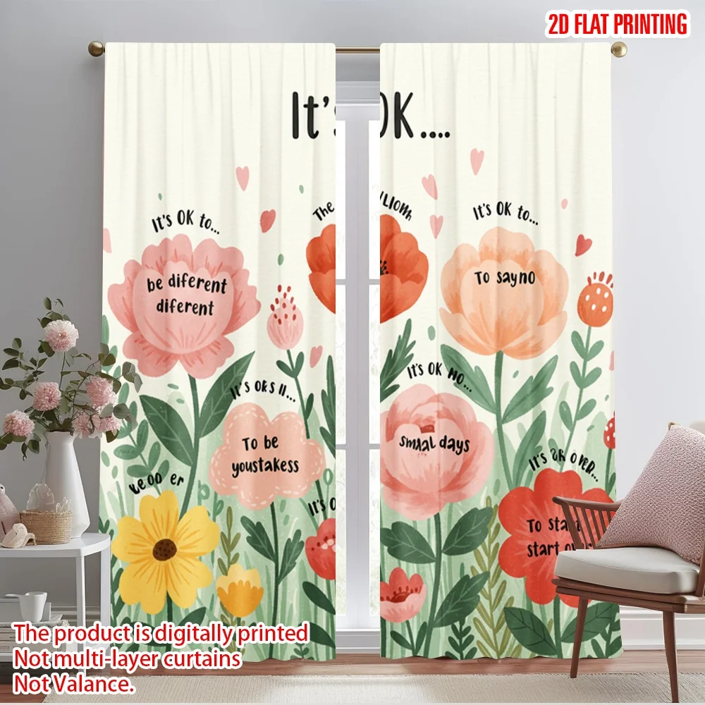 

2pcs 2D flat printing Curtain It's OK To Be Different Polyester Without Electricity Festive Holiday Perfect for Room bedroom
