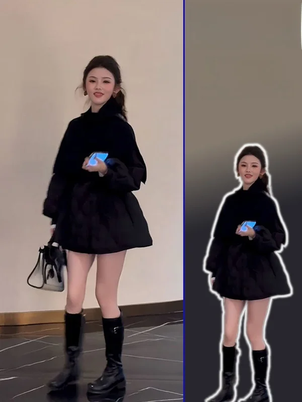 

plus Size Spring Autumn Cotton Jaet High Collar Women's Faion Ensemble Two Piece Set Warm Long Sve Button up Coat