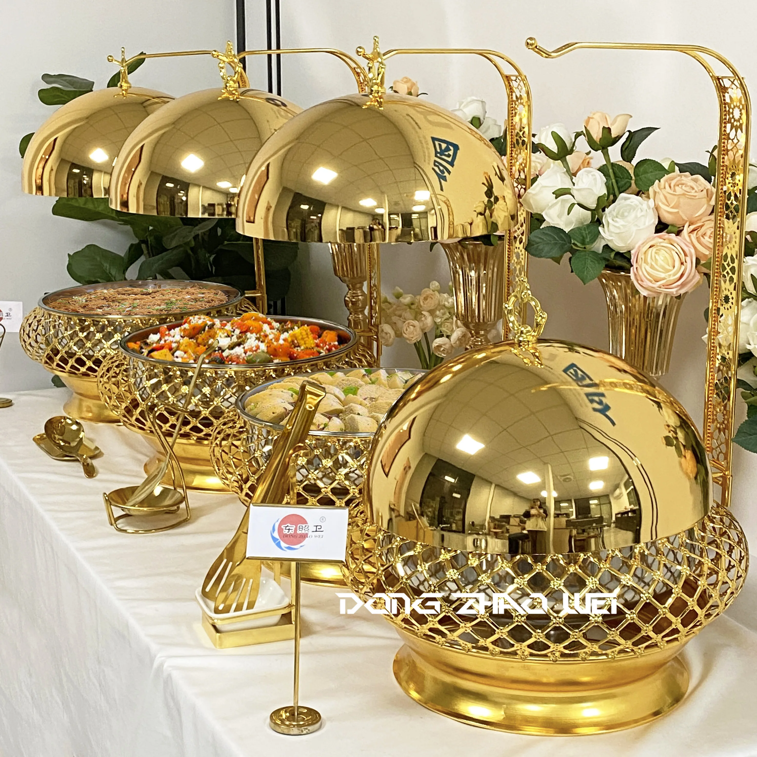 Festa de casamento luxo servindo pratos de arremesso buffet aquecedor de alimentos cheffing catering aço inoxidável pendurado prato de atrito fábrica