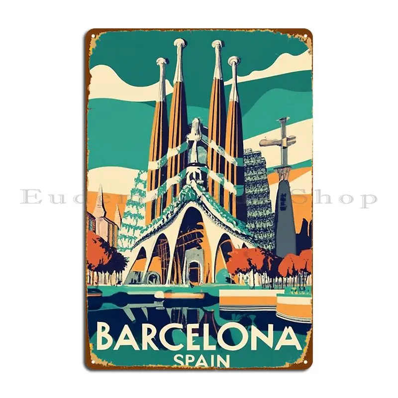 A Vintage Travel Art Of Barcelona Spain Metalowy znak Dekoracja ścienna Zabawne spersonalizowane wzory Plakat Blaszany znak Plakat