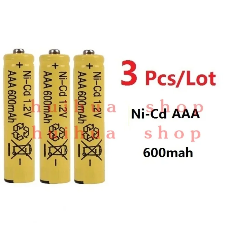 Yellow Rechargeable 3 pcs AAA Battery 600mAh 1.2V Ni-CD 3A Neutral Battery 500 Times Charging for Flashlight Toys Electronic Etc