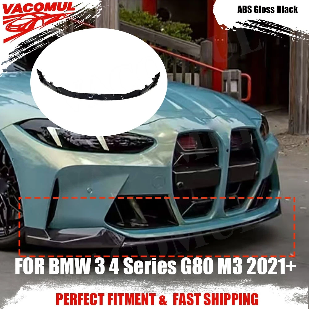 

VACOMUL For BMW G80 G82 G83 M3 M4 2021 + ABS Gloss Black Front Bumper Lip Chin Spoiler Three-stage Car Bumper Lip Car Trims