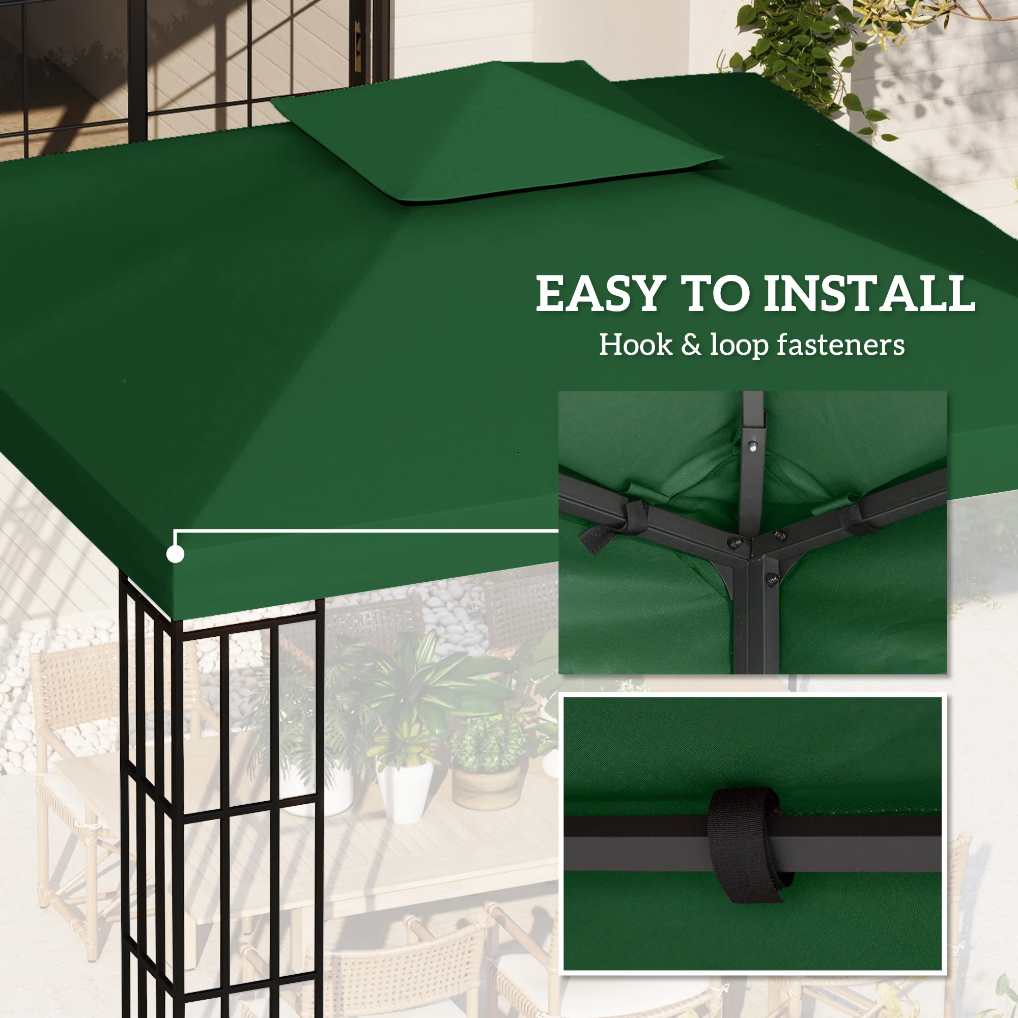 Outsunny 3 x 3(m) Gazebo Canopy Roof Top Replacement Cover Spare Part Dark Green (TOP COVER ONLY)