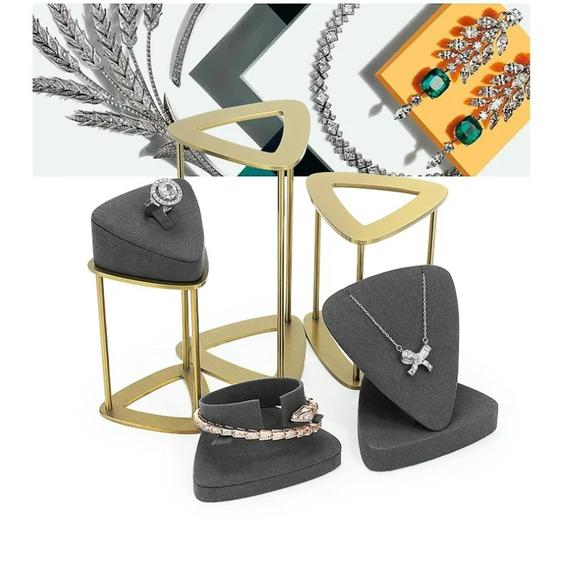 

Gray microfiber metal jewelry display props, high-end light luxury rings, earrings, necklaces, counters display racks