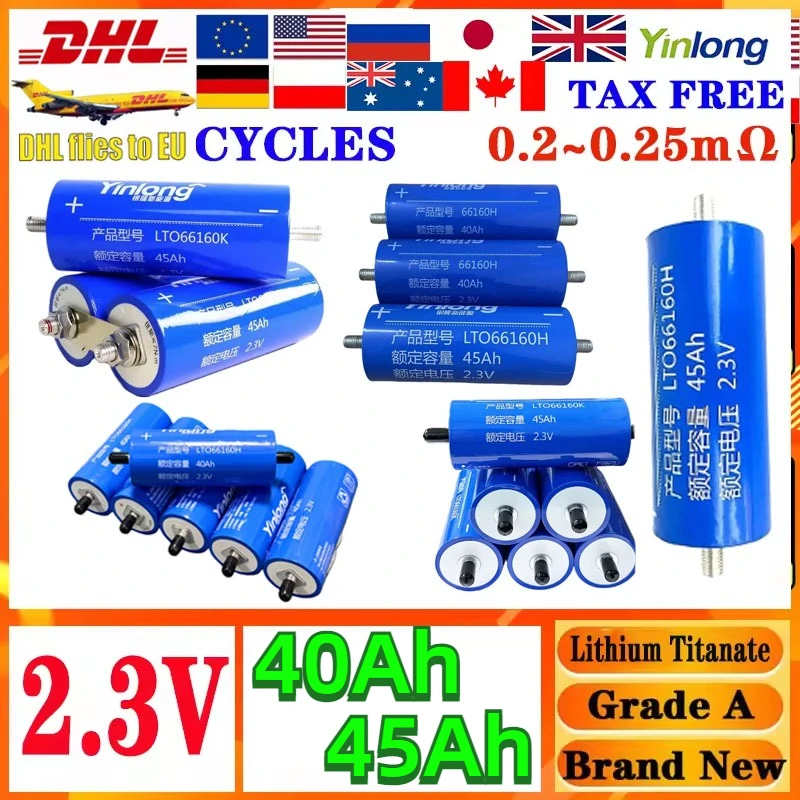 New 100% Original Yinlong 2.3v 445ah Lithium Titanate Battery LTO 66160 Battery 10c DIY12V  Solar Speaker Car Audio System