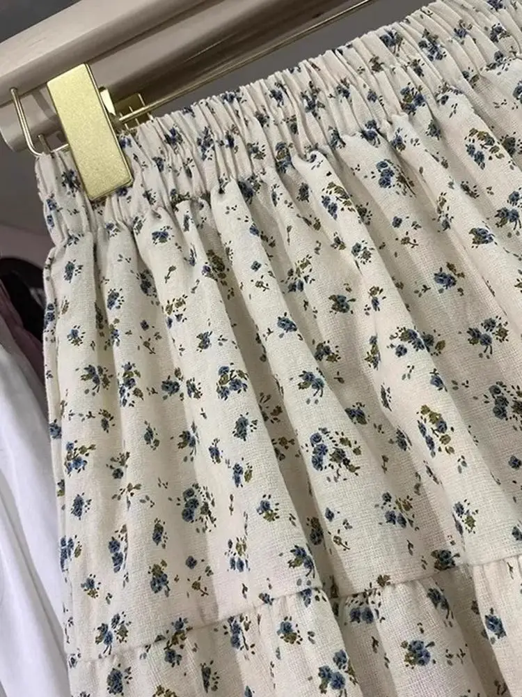 Plus Größe 300-Pou-Blumen-A-Linie-Midirock für Damen, lockeres, schlankmachendes Design, geteilter Sommer-F-Länge-Rock, koreanischer Stil, hoher...