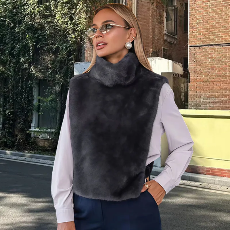 

High Neck Fur Vest Coat Plush Sleeveless Waistcoat For Women Autumn Warm Fashion Loose Multi Style Warm Solid Color Vest Jacket