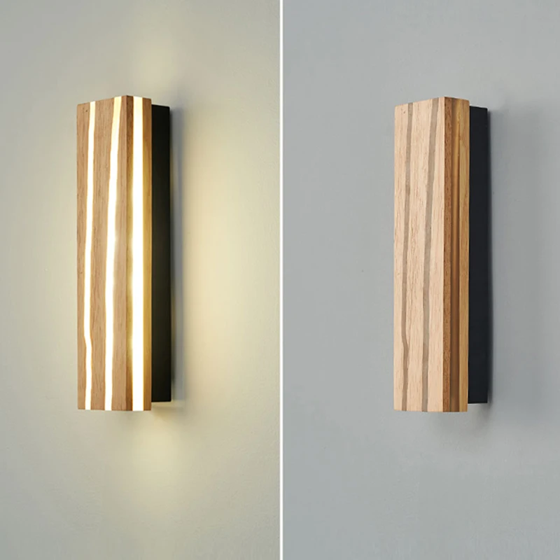 Nordic LED Wooden Wall Sconce Fixture Indoor Wall Mounted Lamp Up and Down Wall Lamp for Bedroom Living Room Bathroom Decoration image 5