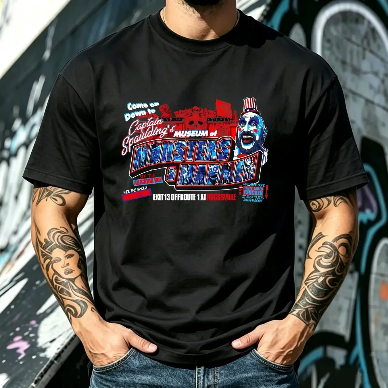 washed T Shirt Zombie House of 1000 Corpses Captain Spaulding The Devil's Rejects vintage Washed Top For Everyday Wear