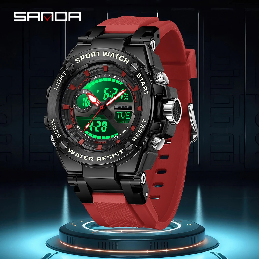 Fashion Sanda 3363 Top Brand Men Junior High School Student Silicon Military Sports Cool Multifunctional Electronic Quartz Watch