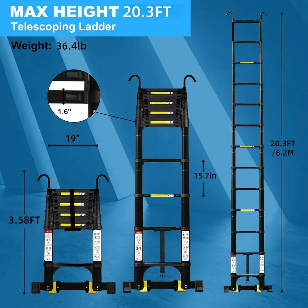Telescoping Ladder, Adjustable Collapsible Extension with Hooks, Ladder Stabilizer, 330 lbs Capacity, Suitable for Home and Outd