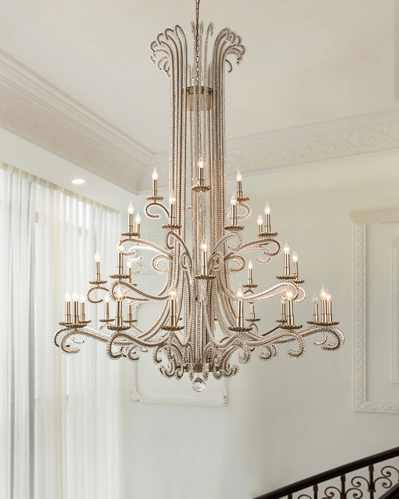 

Duplex Living Room Chandelier, American Villa Apartment, French Lighting Fixture, Loft, Elevated Long Staircase Chandelier