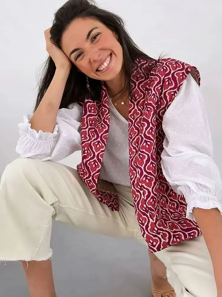 

HH Новый осенний женский модный жилет с принтом, топы без рукавов, свободный повседневный кардиган, уличная одежда, универсальный хлопковый жилет