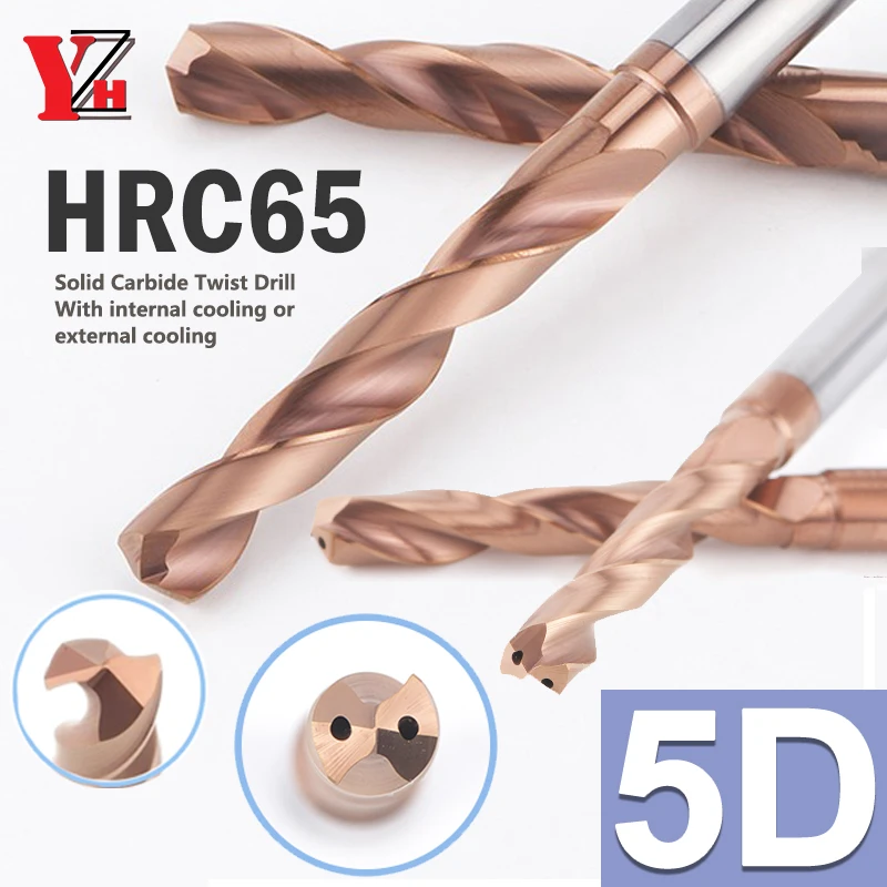 

YZH 5D D2.1-D20 Carbide Twist Drill HRC65 With Internal Cooling Or External Cooling Solid Tungsten Steel CNC For Hard Metal