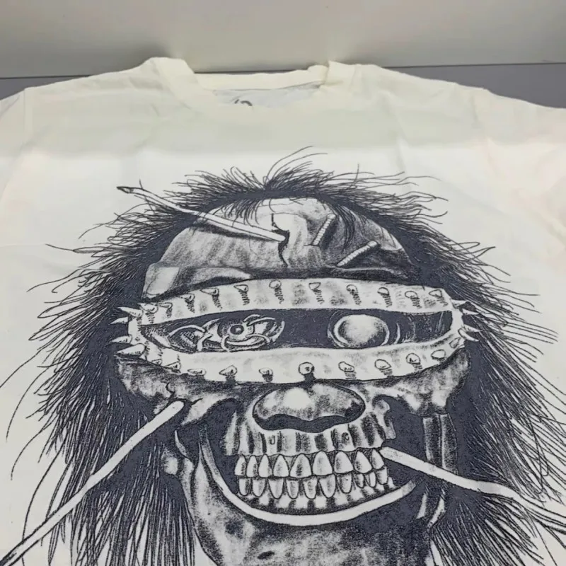 

Мужские и женские летние белые футболки Utopia Cactus Jack с принтом Puncture Nail Mummy Graffiti, с коротким рукавом, в стиле хип-хоп, уличные топы, комплект одежды