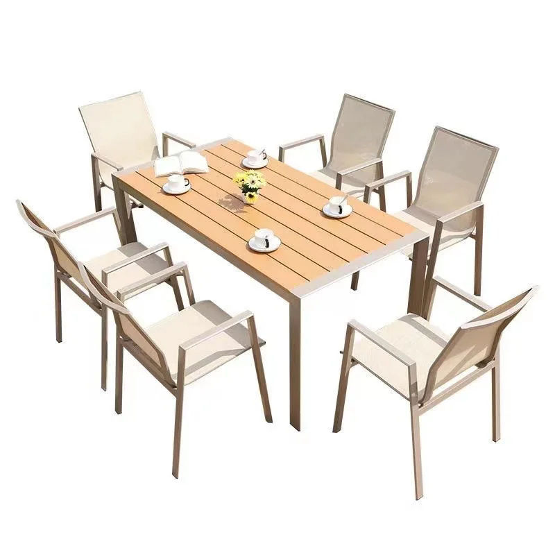 

Outdoor Courtyard Mesh Table Chair Coffee Table Combination Outdoor Plastic Wood Dining Chair Garden Terrace Waterproof Outdoor