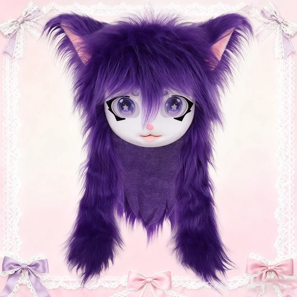 

Kigurumi Animal Head Cosplay with Advanced Design-Kawaii Lolita Cat Ear Plush Wearable Fursuit Mask Complete Set for Convention