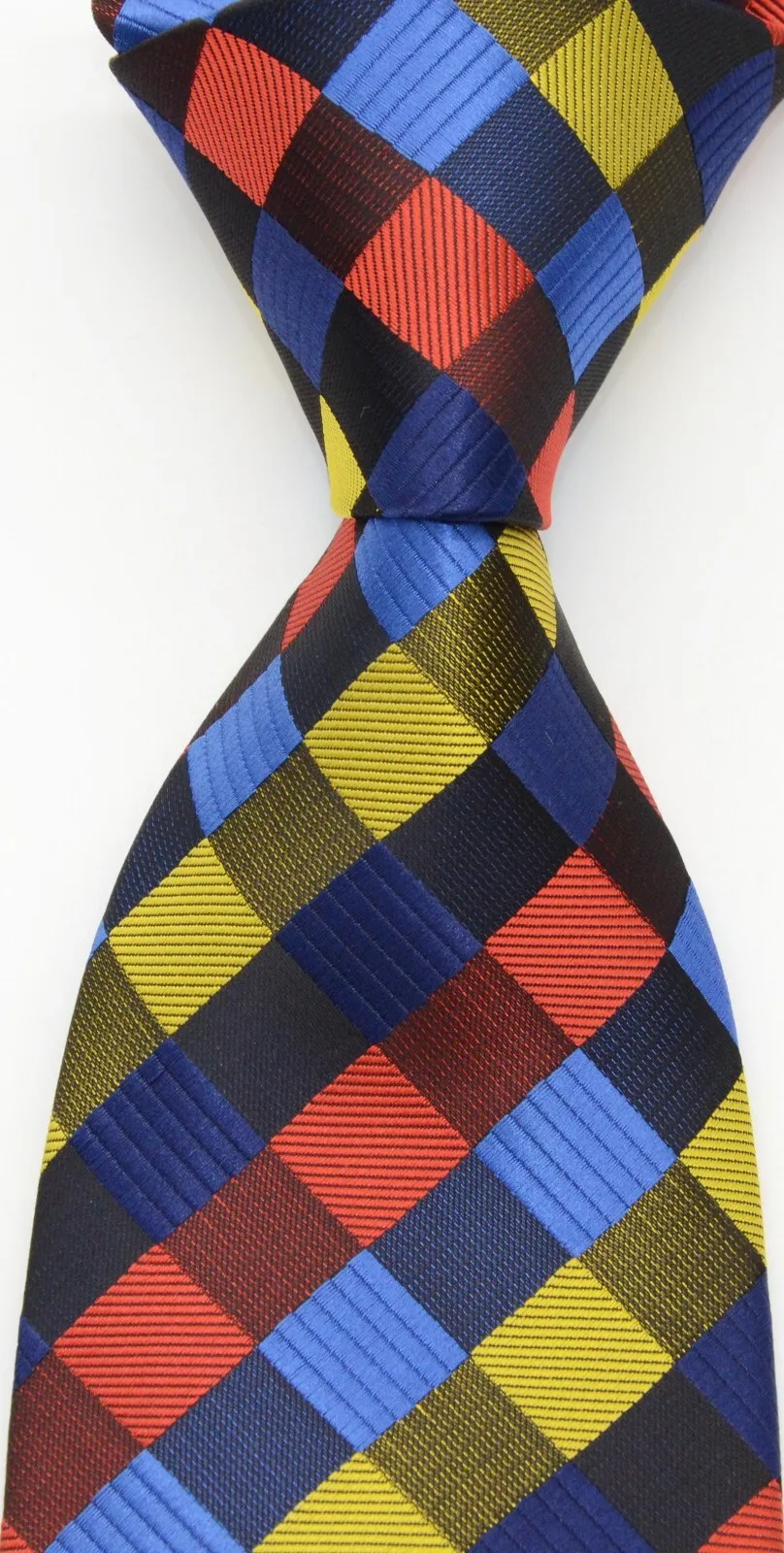 New Classic Men's Silk Tie Plaids&Checks Blue Yellow Red JACQUARD WOVEN Handmade Silk Men's Tie Necktie