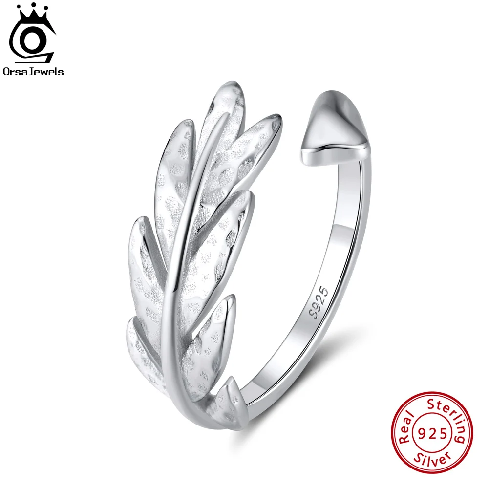 

ORSA JEWELS 925 Sterling Silver Adjustable Creative Leaves Leaf Rings for Women 14K Gold Plated Open Rings Jewelry Gifts SR274