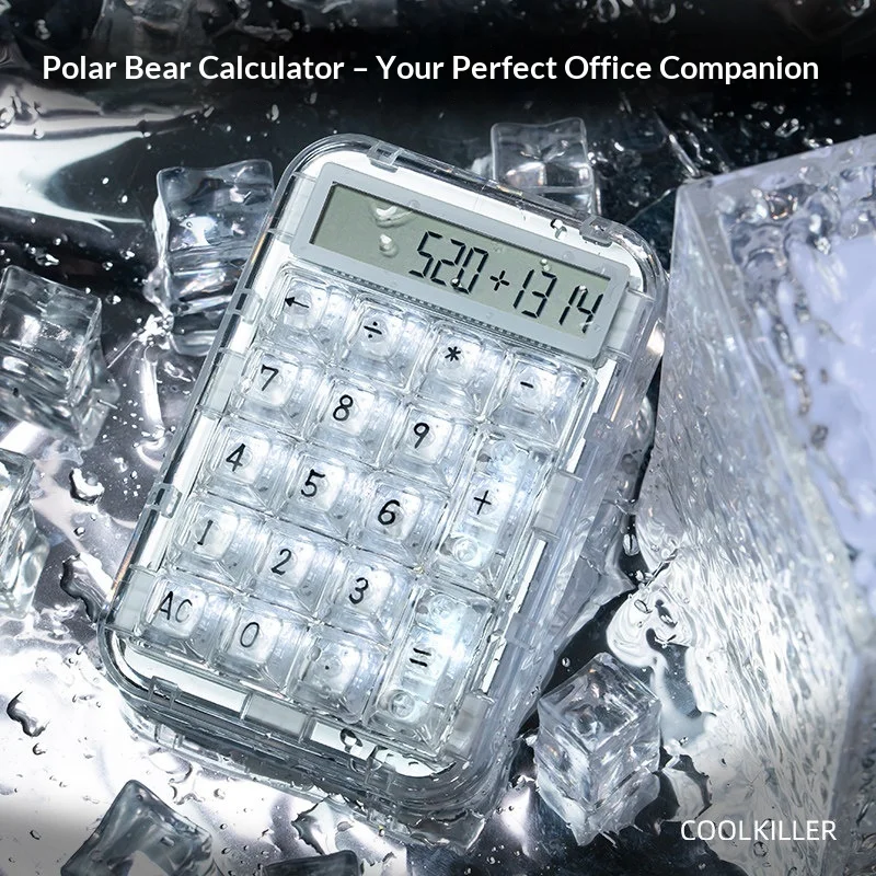 Coolkiller CK21 Polar Bear 2 in 1 Wireless Mechanical Numeric Keypad,Transparent Rechargeable Numpad with Built-in Calculator