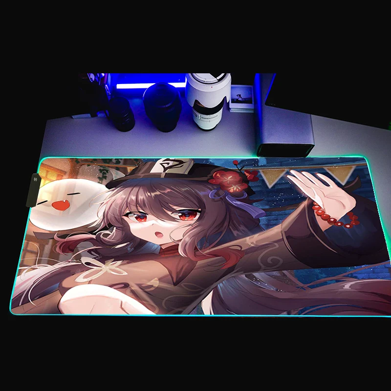 Gaming Maus Matten RGB Genshin Auswirkungen Computer Maus Pad Hutao Große Gaming Mauspad XL Maus Pads PC Gamer 900x400x3mm Schreibtisch Matte