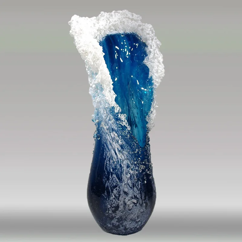 Ocean Wave Small Flower Vase Resin Crafts Ocean Wave Vase Decoration Ocean Series Blue Home Decoration vase