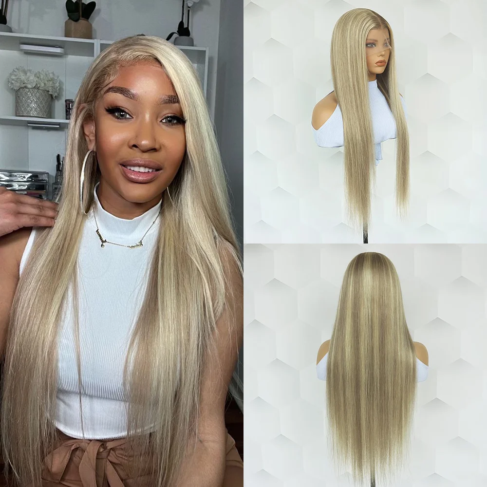 

Highlight Ash Blonde Wig Human Hair 13x4 Lace Front Wigs Human Hair 180% Density Ombre Ash Blonde Transparent Lace Front Wigs