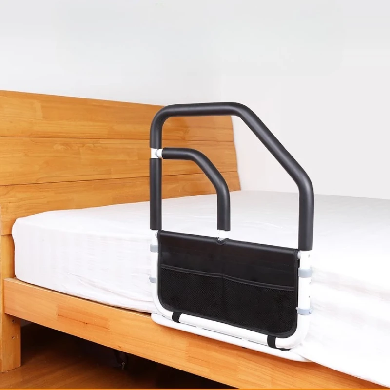 

Double Handle Bed Rails for Elderly Safety Bed Guardrail Stable Bedside Rails Handle Support Bar Bed Guard Rail with Storage Bag